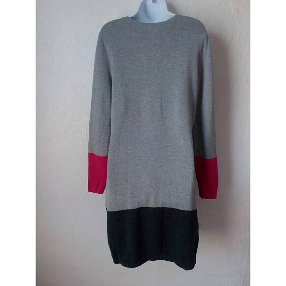 Nicole Miller NY Knit Sweater Dress Gray Pink Color Block Women size Large - Picture 10 of 12